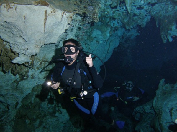 Scuba dive in a beautiful Cancun underwater cavern!